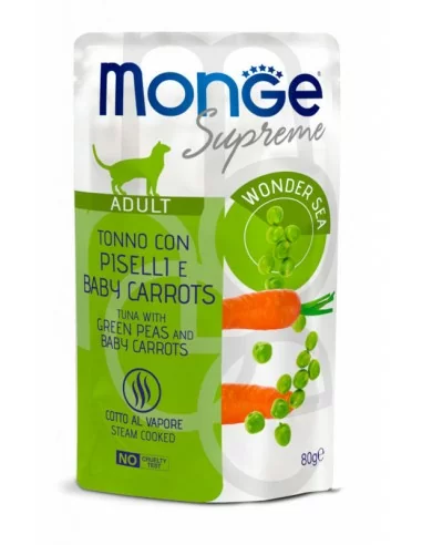 outlet Monge Supreme pouch Adult Tuna with peas and mini carrots 80g