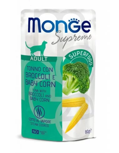outlet Monge Supreme pouch Adult Tuna with broccoli and mini corn 80g
