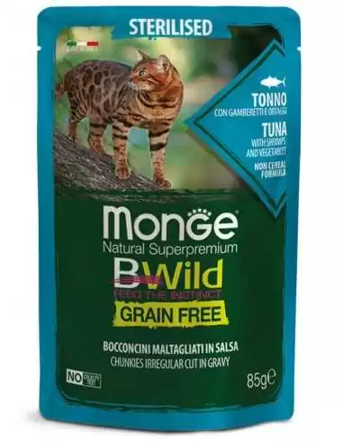 MONGE BWILD Grain Free Tuna with prawns and vegetables in sauce 85g