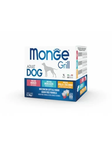MONGE GRILL Multi Box Dog  beef/cod/chicken and turkey 12x100g