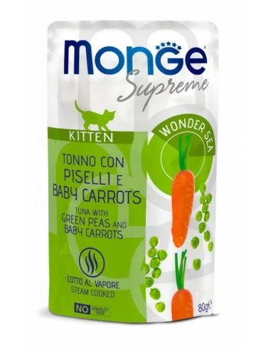 Monge Supreme pouch Kitten Tuna with peas and mini carrots 80g